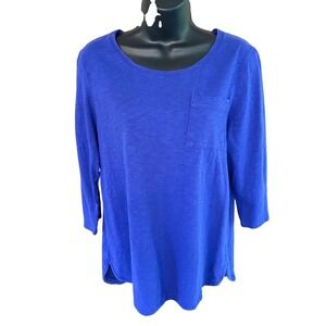 Chicos The Ultimate Tee Royal Blue Cotton Modal 3/4 Sleeve Pocket Top Size 1 M